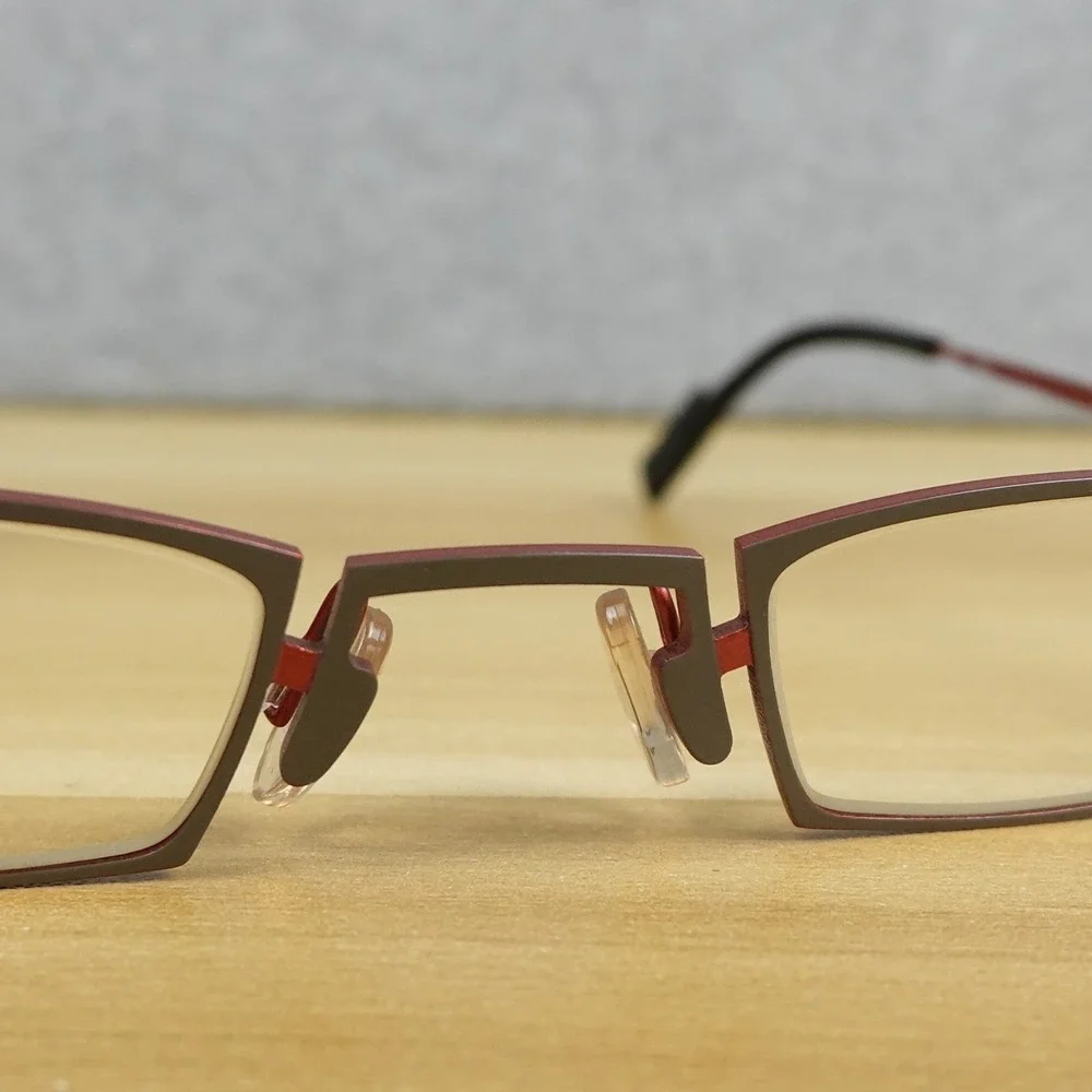 Theo Small Tie 2 Eyeglasses FRAMES Womens Belgium Red Gray Cat Eye 146 Titanium